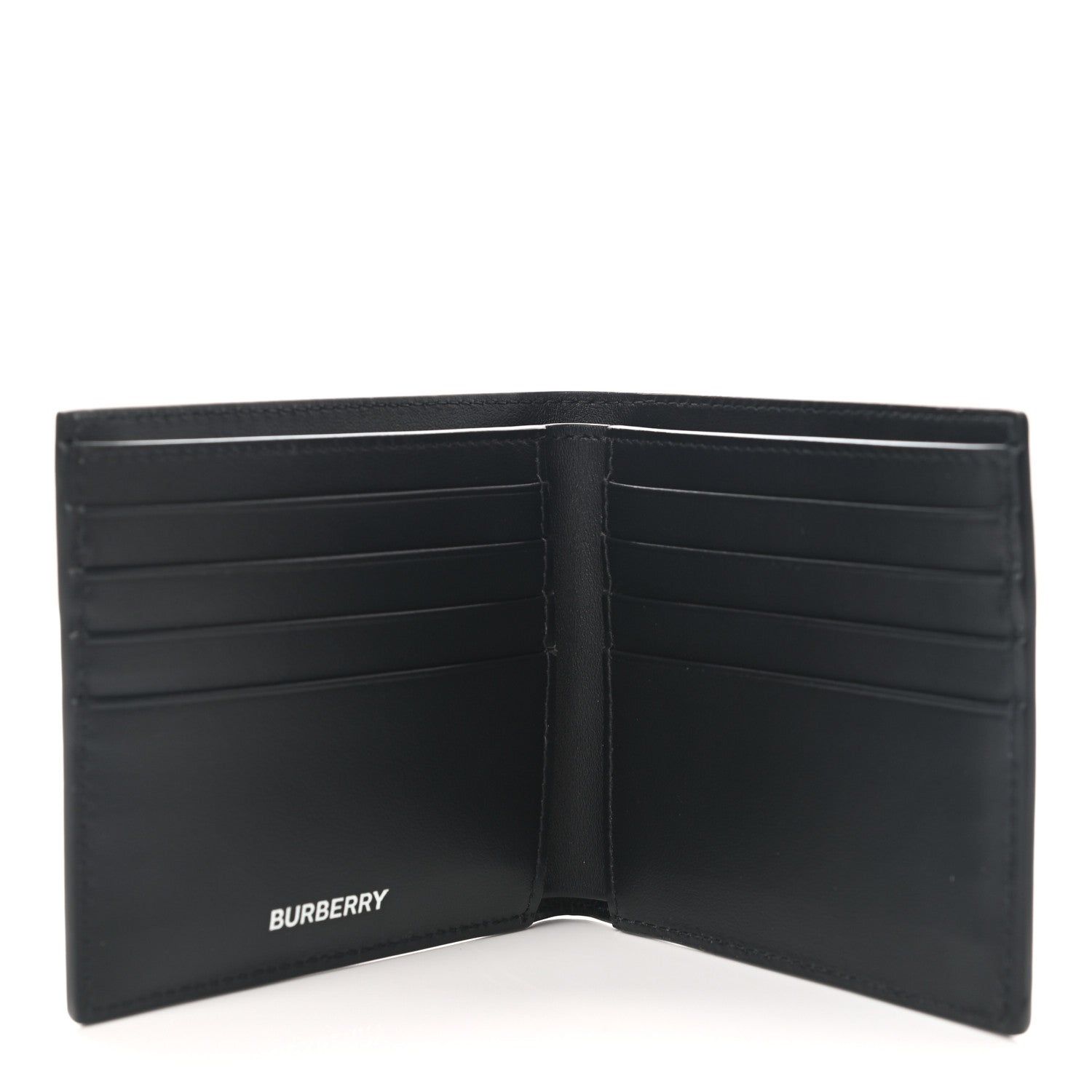 Burberry Calfskin Embossed TB Print Bi-Fold Wallet Black White 4 of 7