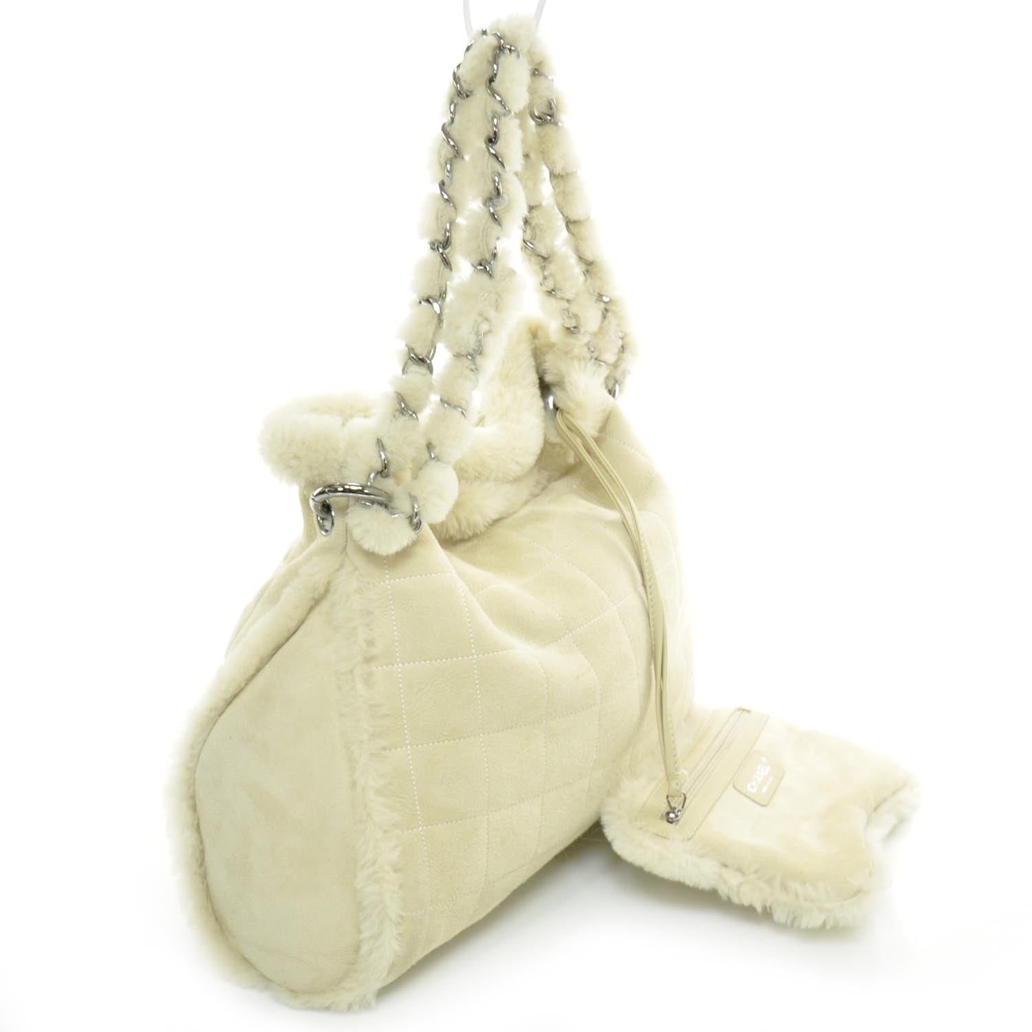 Chanel Suede Sherpa Shoulder Bag w Cosmetic Pouch 3 of 9