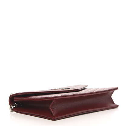Saint Laurent Grain De Poudre Matelasse Chevron Monogram Envelope Chain Wallet Palissandre 4 of 8