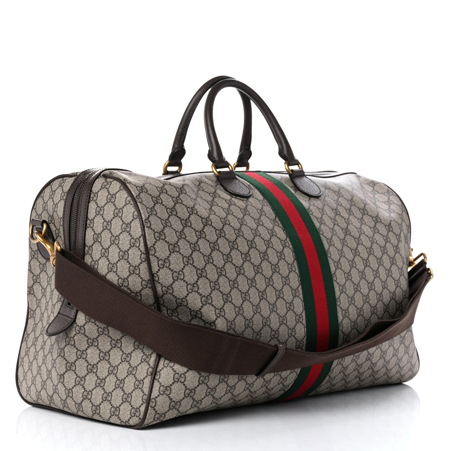 GG Supreme Monogram Textured Dollar Calfskin Web Large Savoy Duffle Bag Beige Ebony New Acero