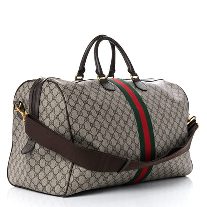 Gucci GG Supreme Monogram Textured Dollar Calfskin Web Large Savoy Duffle Bag Beige Ebony New Acero 2 of 10
