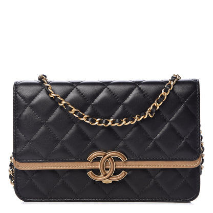 Chanel Lambskin Quilted CC Chic Wallet on Chain WOC Black Gold 1 of 12
