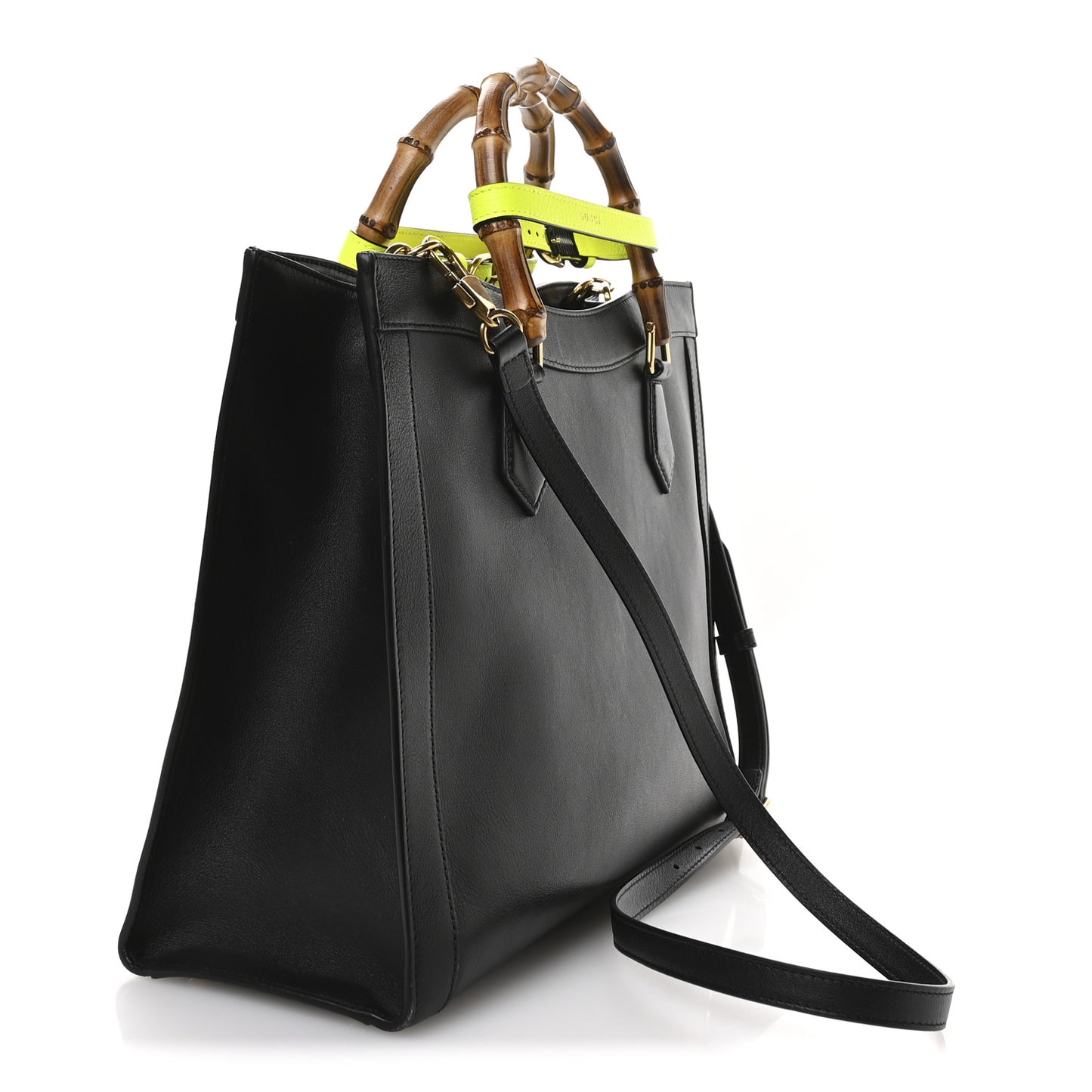 Calfskin Medium Diana Tote Bag Black Yellow Fluo