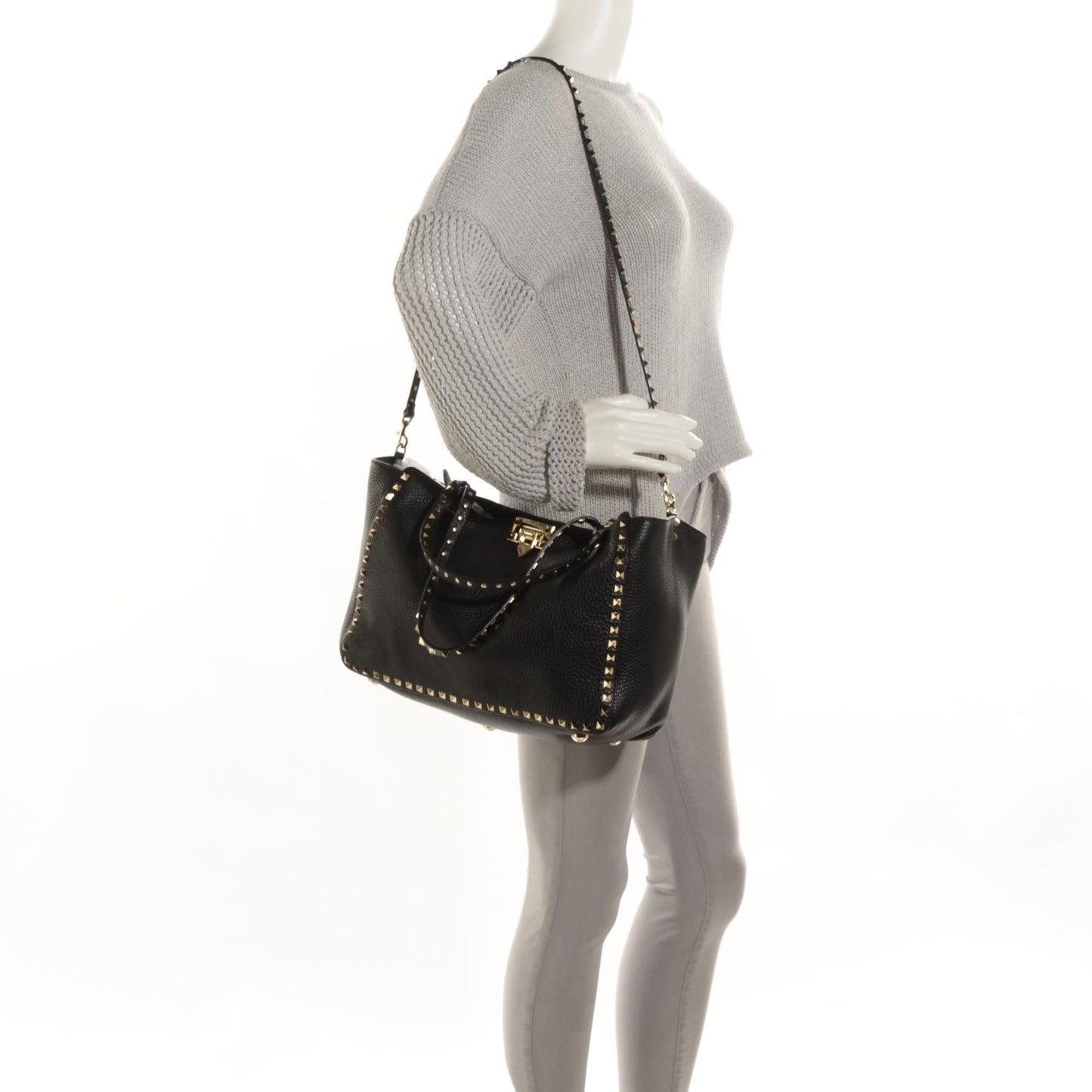 Alce Printed Calfskin Medium Rockstud Tote Black