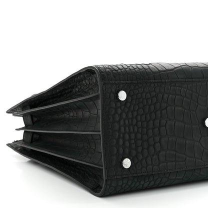 Saint Laurent Calfskin Crocodile Embossed Small Sac de Jour Dusty Black 9 of 10