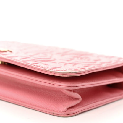Chanel Caviar Camellia Embossed Wallet On Chain WOC Light Pink 11 of 16