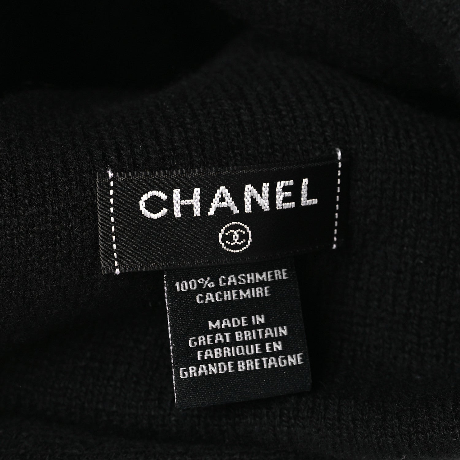 Chanel Cashmere Logo Beanie Hat Black White 3 of 3