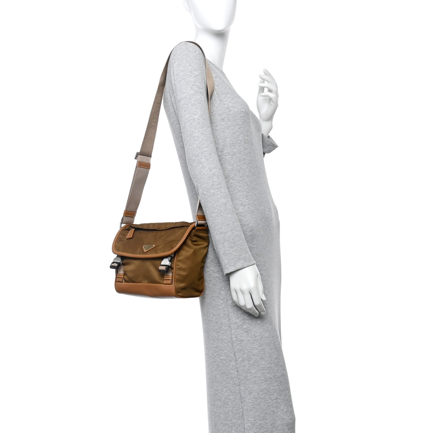 Prada Re-Nylon Nappa Triangle Medium Shoulder Bag Cocoa 2 of 9