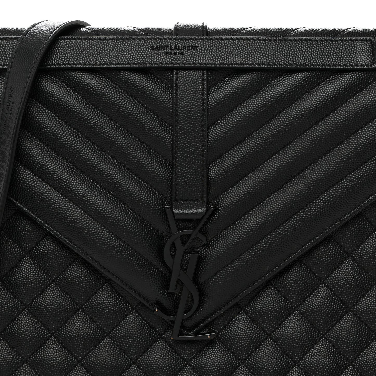 Grain De Poudre Textured Mixed Matelasse Large Triquilt Monogram Monochrome Satchel Black