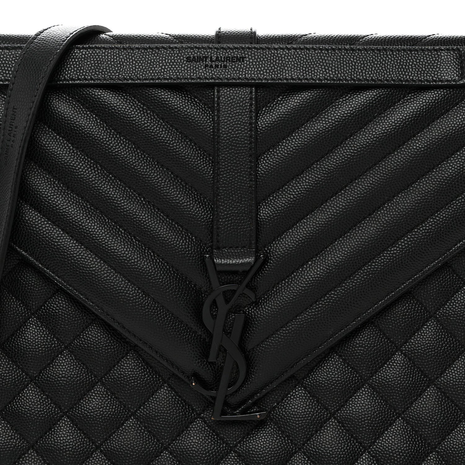 Saint Laurent Grain De Poudre Textured Mixed Matelasse Large Triquilt Monogram Monochrome Satchel Black 9 of 12