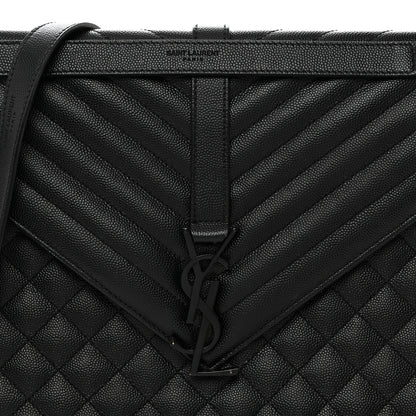 Saint Laurent Grain De Poudre Textured Mixed Matelasse Large Triquilt Monogram Monochrome Satchel Black 9 of 12