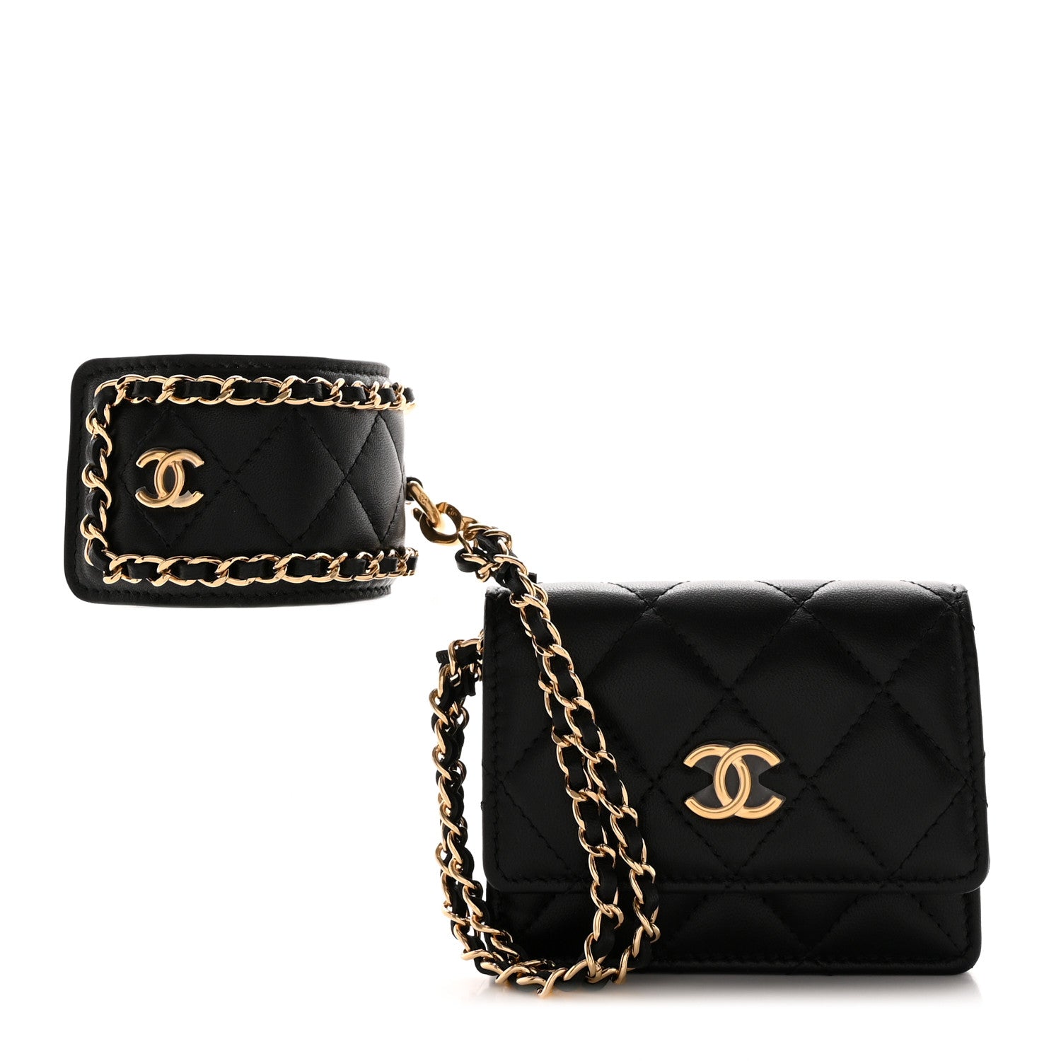 Chanel Lambskin Quilted Flap Card Holder With Cuff Black 1 of 10
