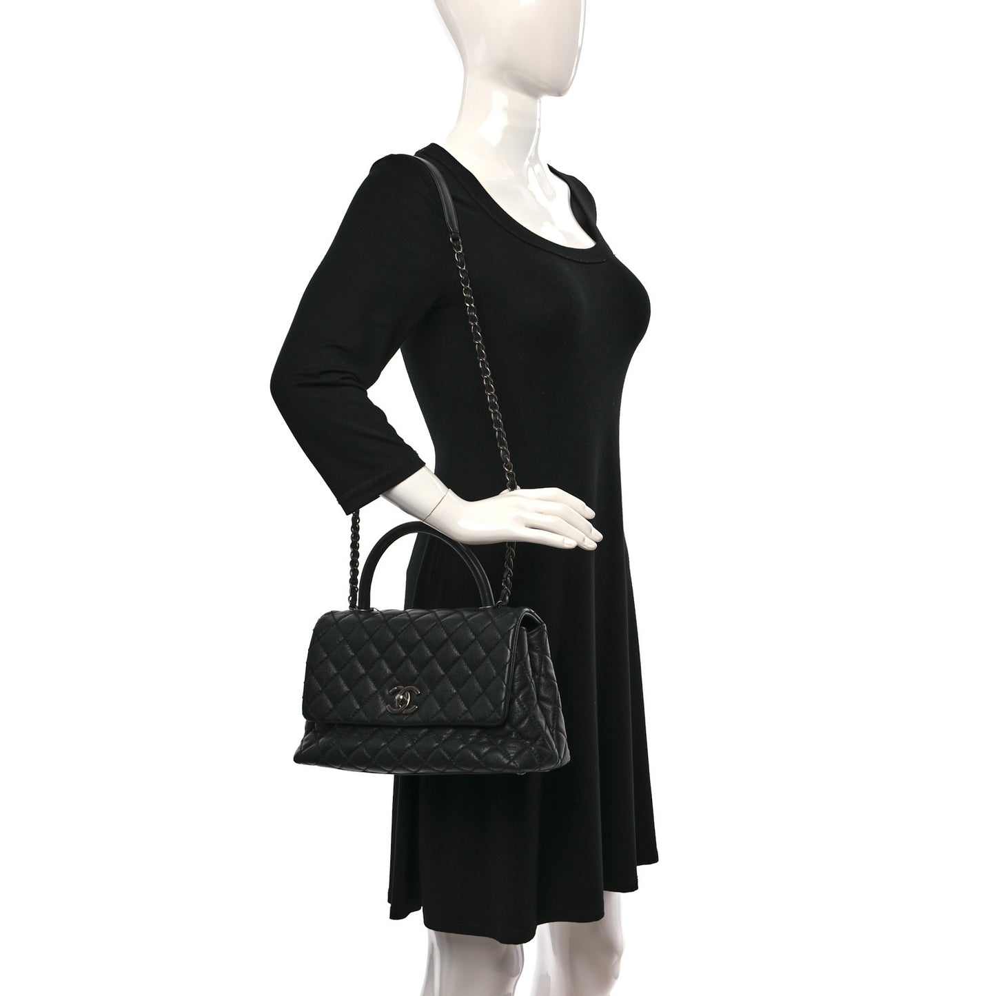 Caviar Quilted Small Coco Handle Flap Black