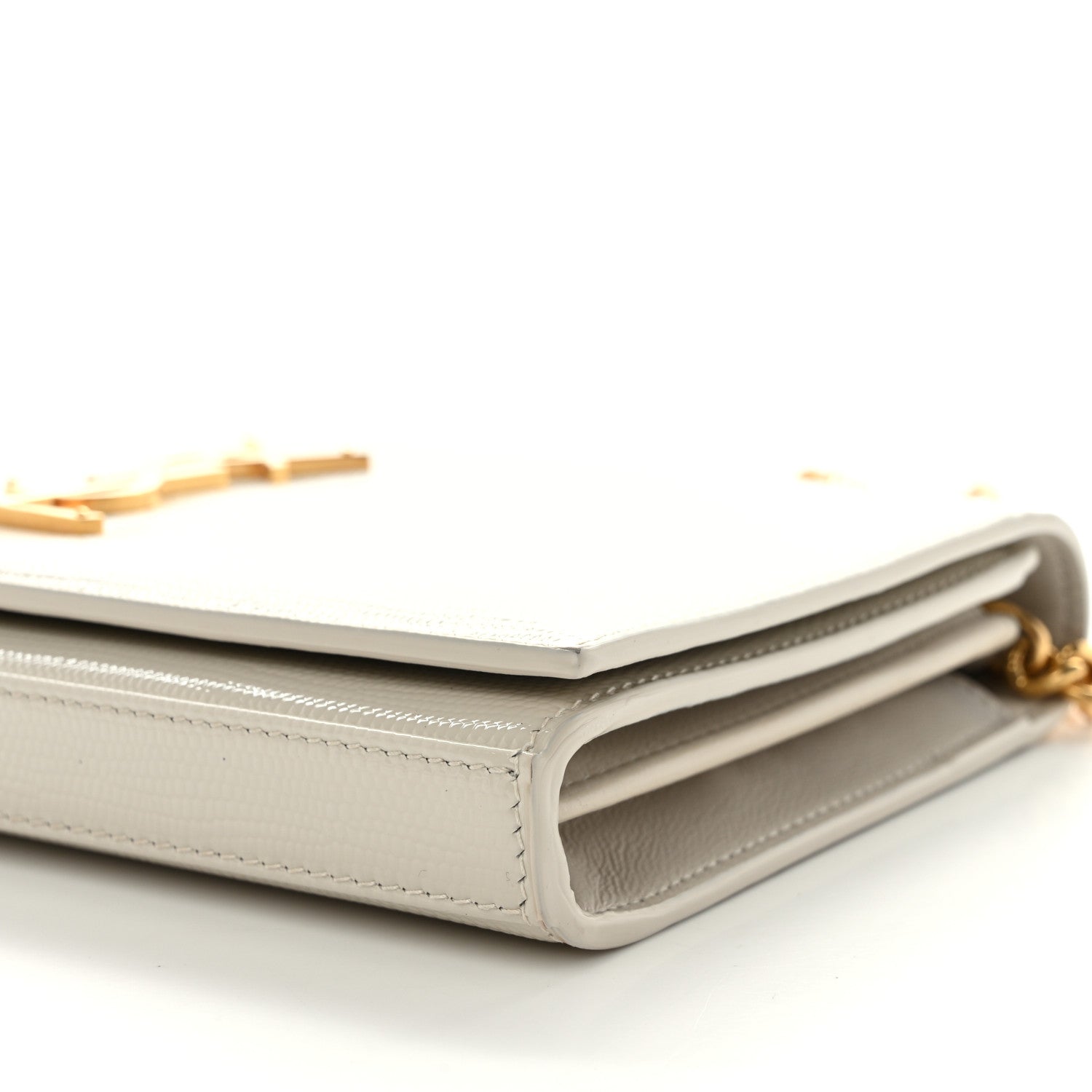 Saint Laurent Calfskin Lizard Embossed Cassandre Wallet On Chain WOC Crema Soft 10 of 12