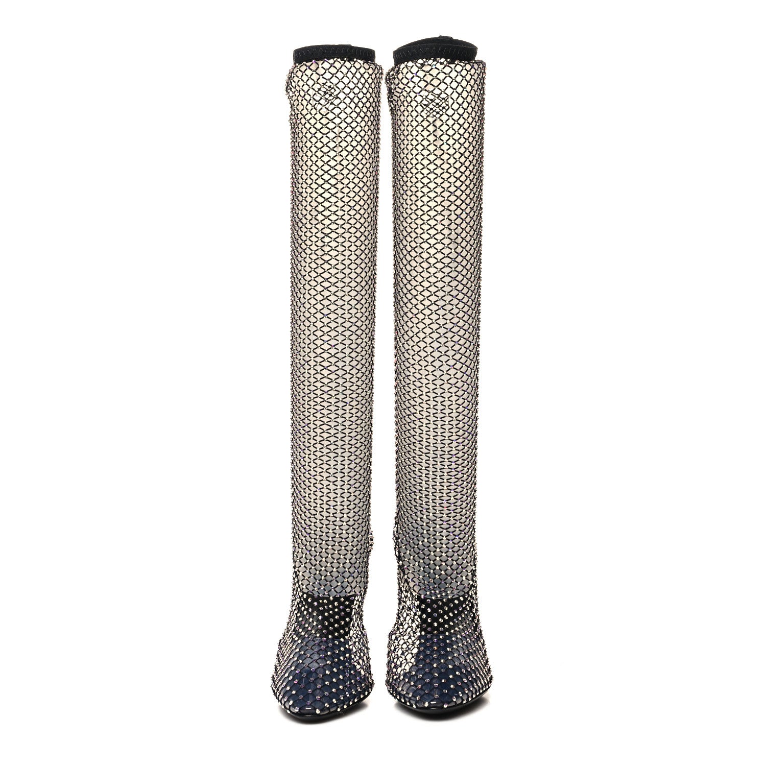 Saint Laurent Mesh Crystal Koller 100 Knee High Boots 39 Black 2 of 6