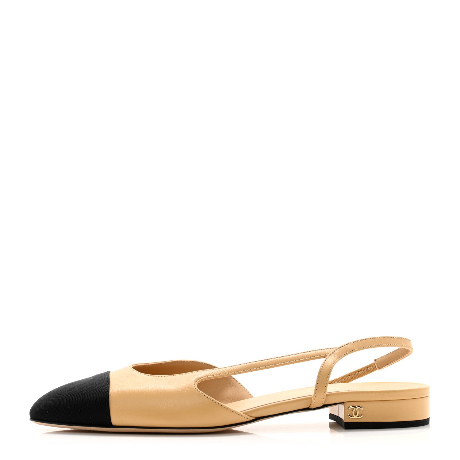 Chanel Lambskin Grosgrain Cap Toe CC Slingback Sandals 40 Beige Black 1 of 9