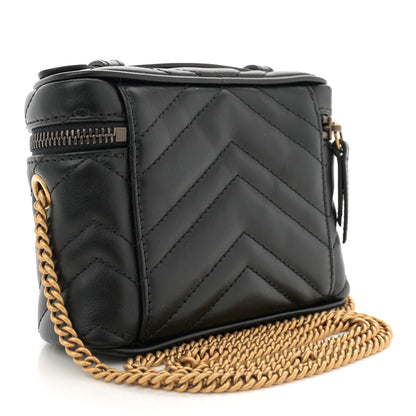 Gucci Calfskin Matelasse Chevron Mini GG Marmont Top Handle Bag Black 2 of 10