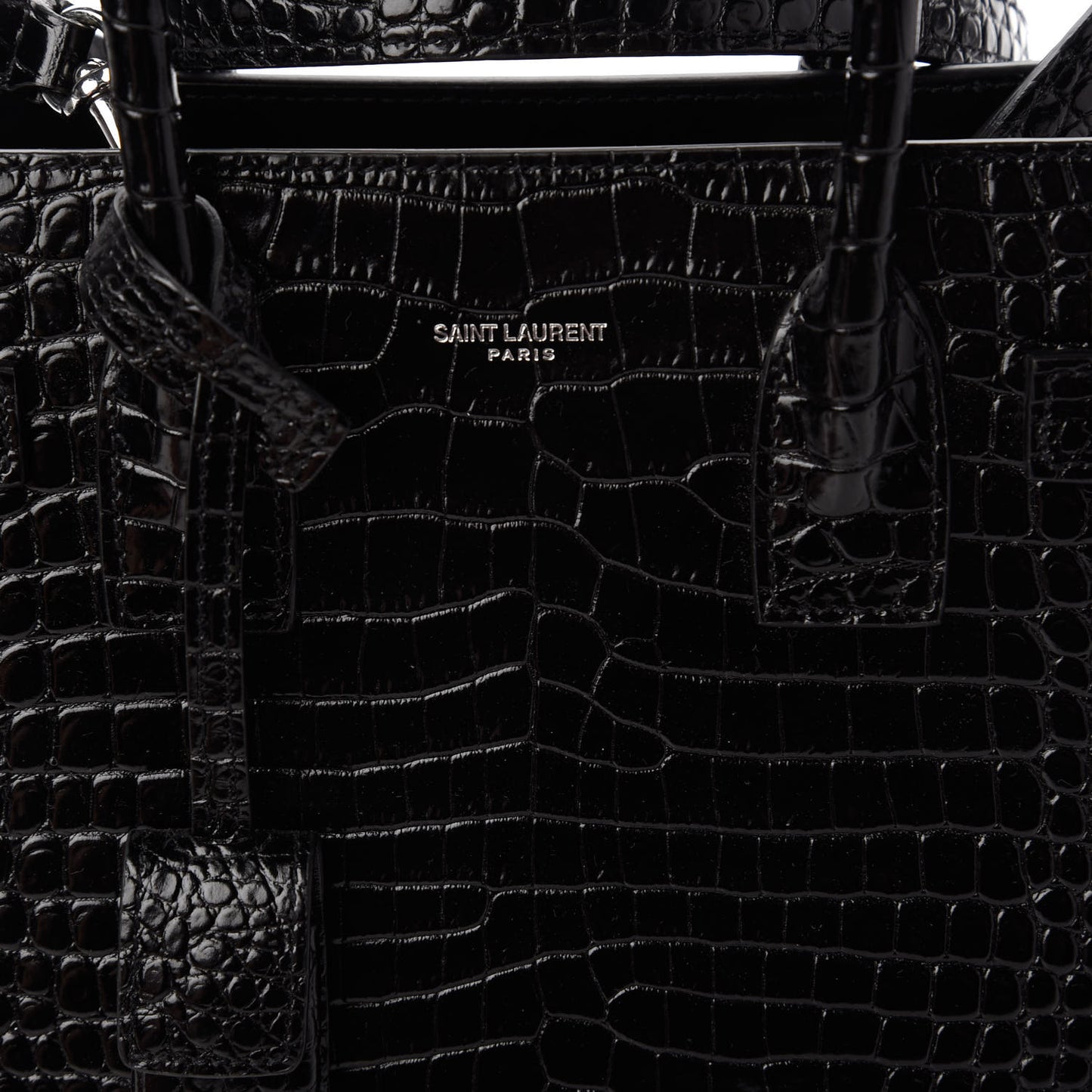 Calfskin Crocodile Embossed Baby Sac De Jour Black