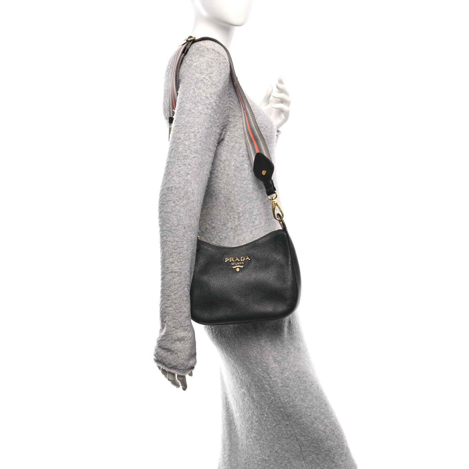 Prada Vitello Phenix Zippered Messenger Hobo Black 2 of 11