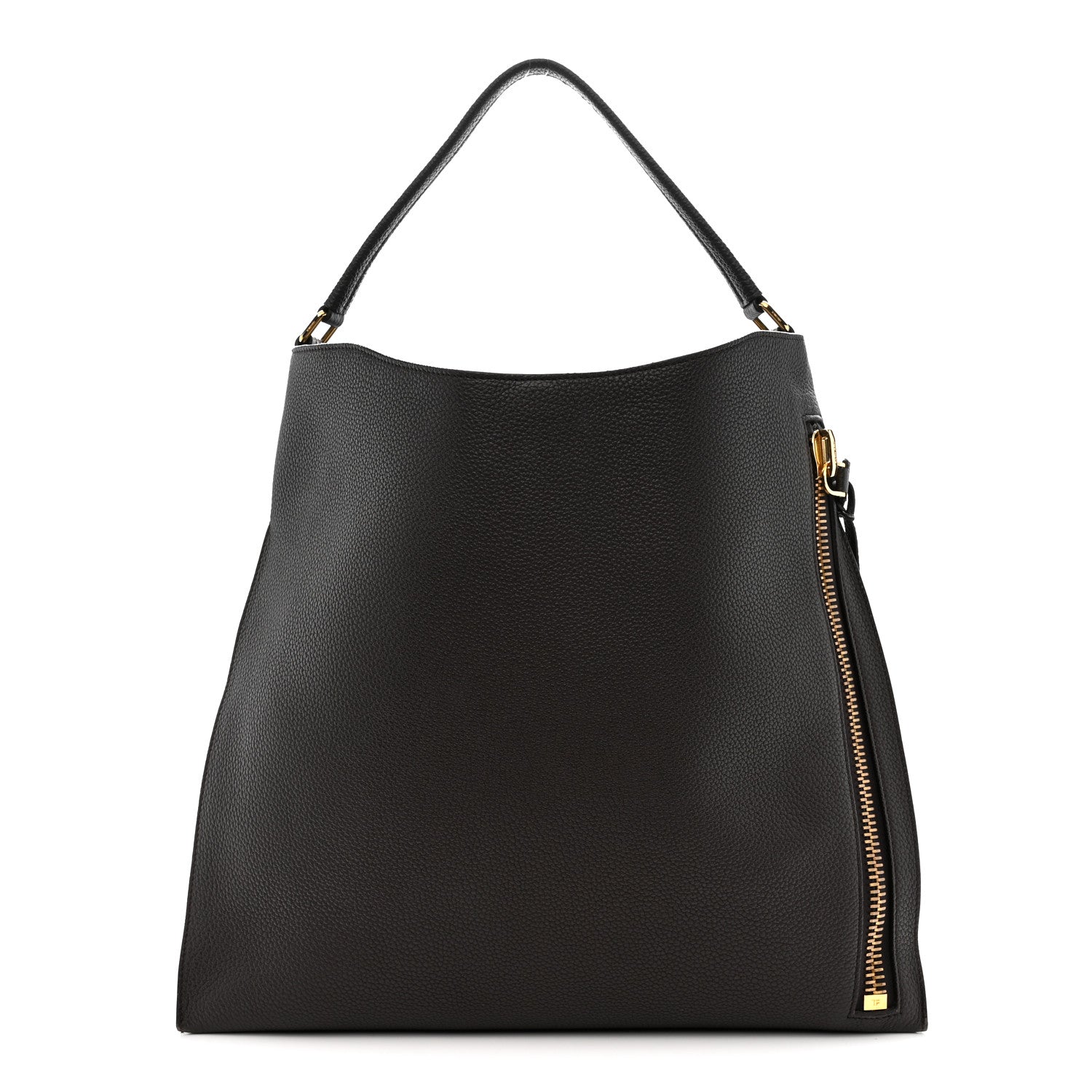 Tom Ford Pebbled Calfskin Large Alix Padlock Zip Hobo Bag Dark Brown 1 of 13