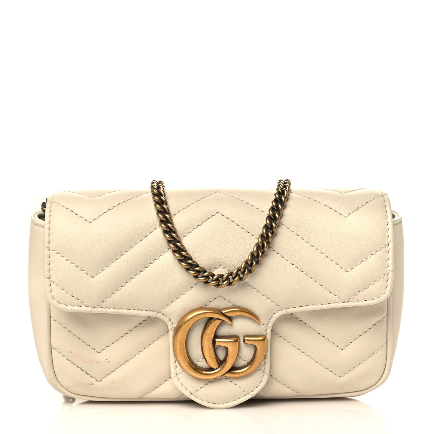 Calfskin Matelasse Super Mini GG Marmont Shoulder Bag White