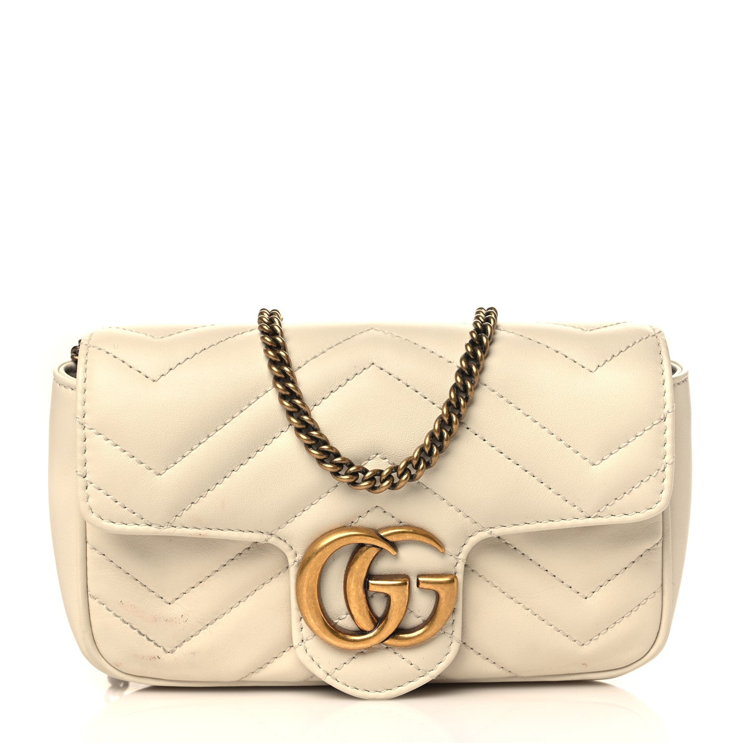 Gucci Calfskin Matelasse Super Mini GG Marmont Shoulder Bag White 1 of 9