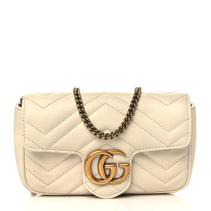 Gucci Calfskin Matelasse Super Mini GG Marmont Shoulder Bag White 1 of 9