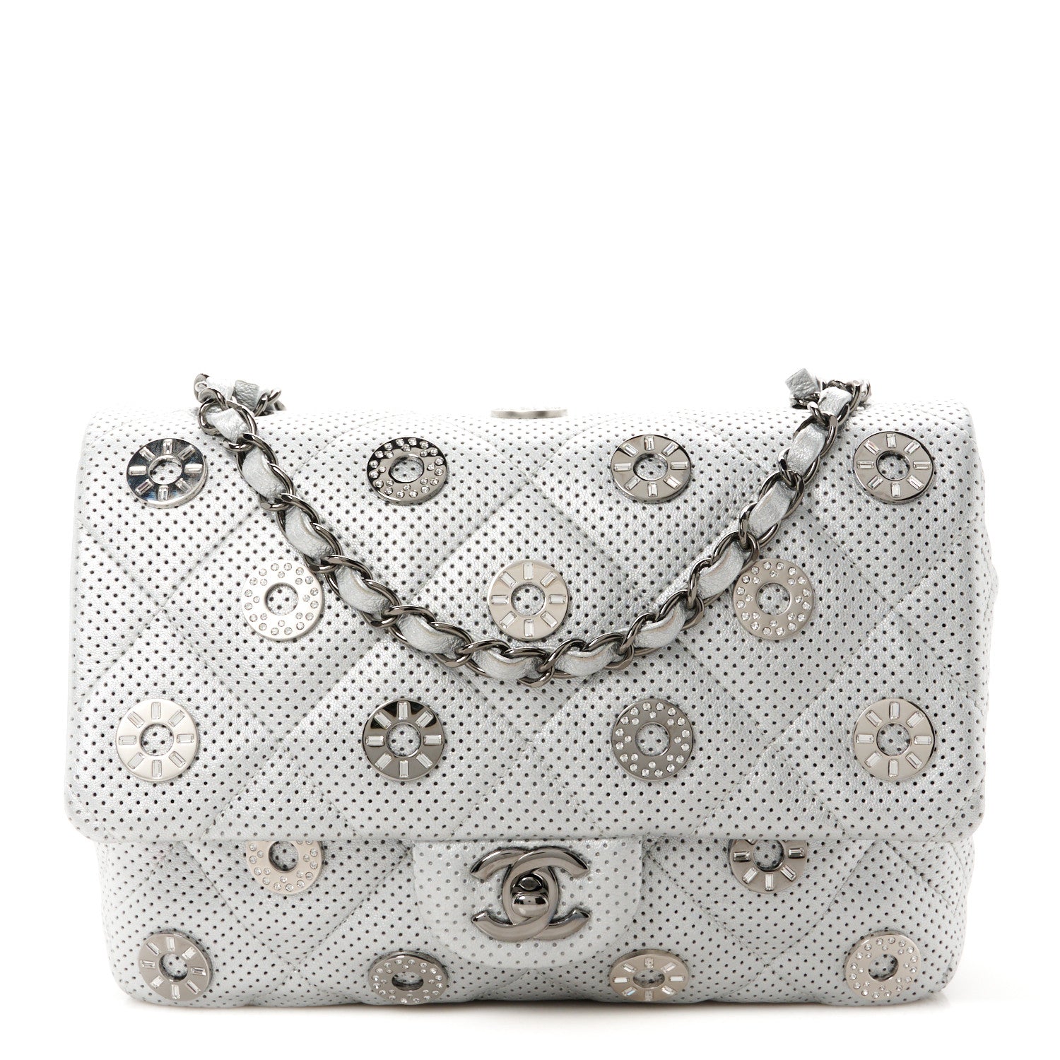 Chanel Perforated Metallic Lambskin Small CC Medals Flap Silver 1 of 11