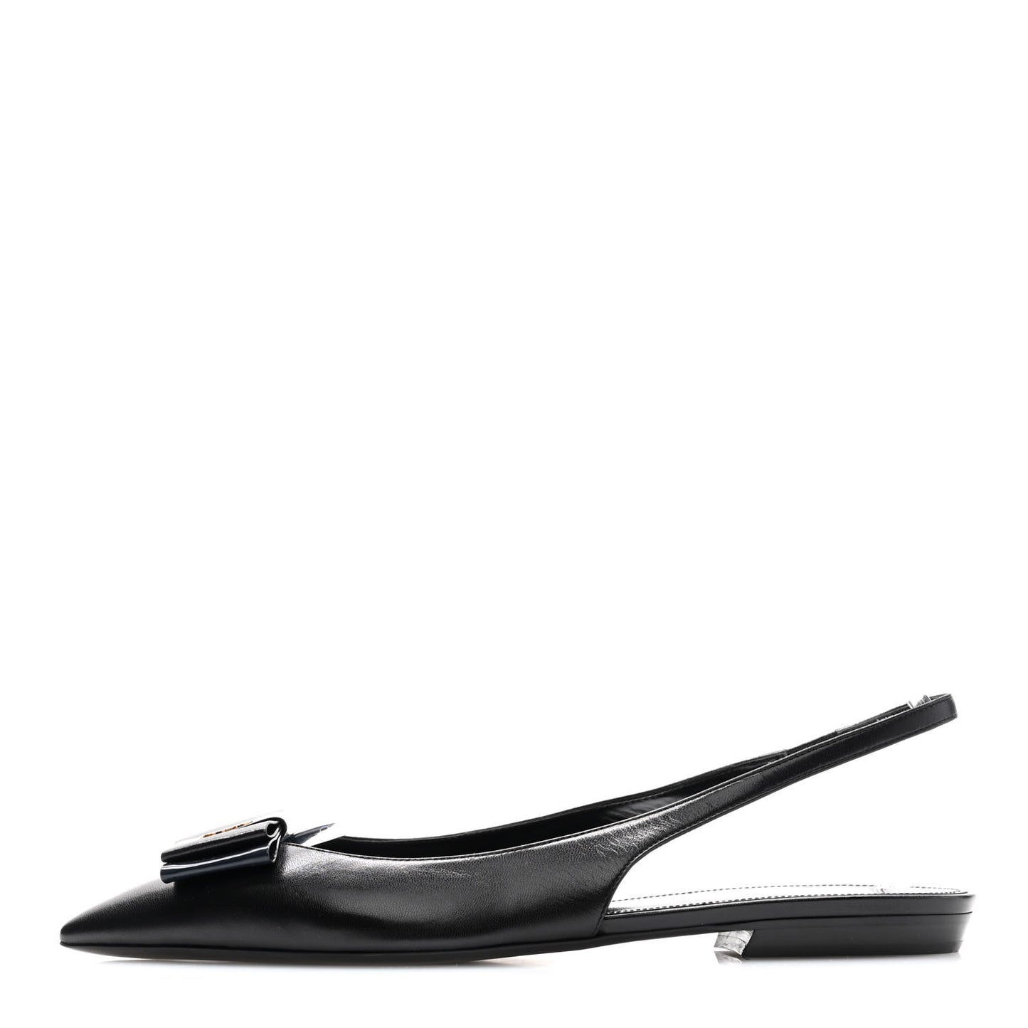 Patent Smooth Lambskin Anais Slingback Flats 40.5 Navy Black