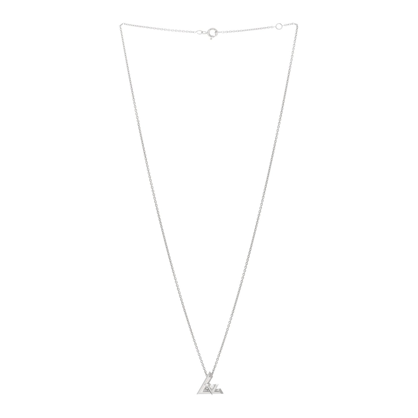 18K White Gold Diamond Small LV Volt One Pendant Necklace