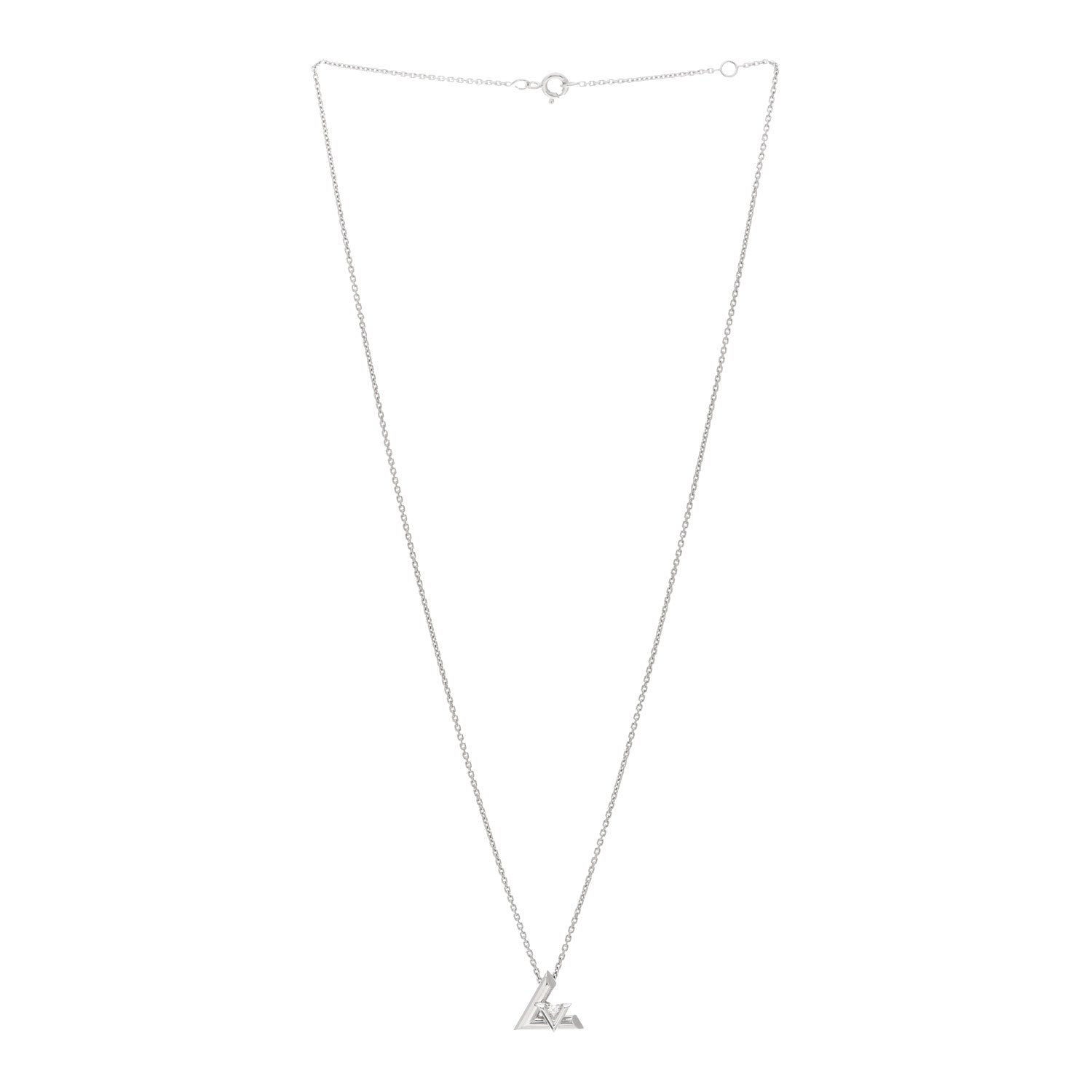 Louis Vuitton 18K White Gold Diamond Small LV Volt One Pendant Necklace 3 of 5