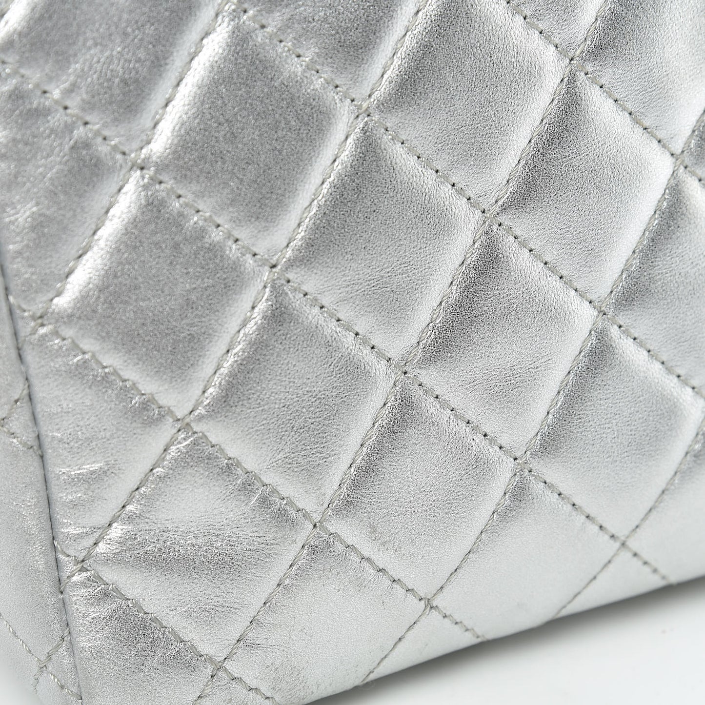 Metallic Lambskin Quilted Maxi Single Flap Silver