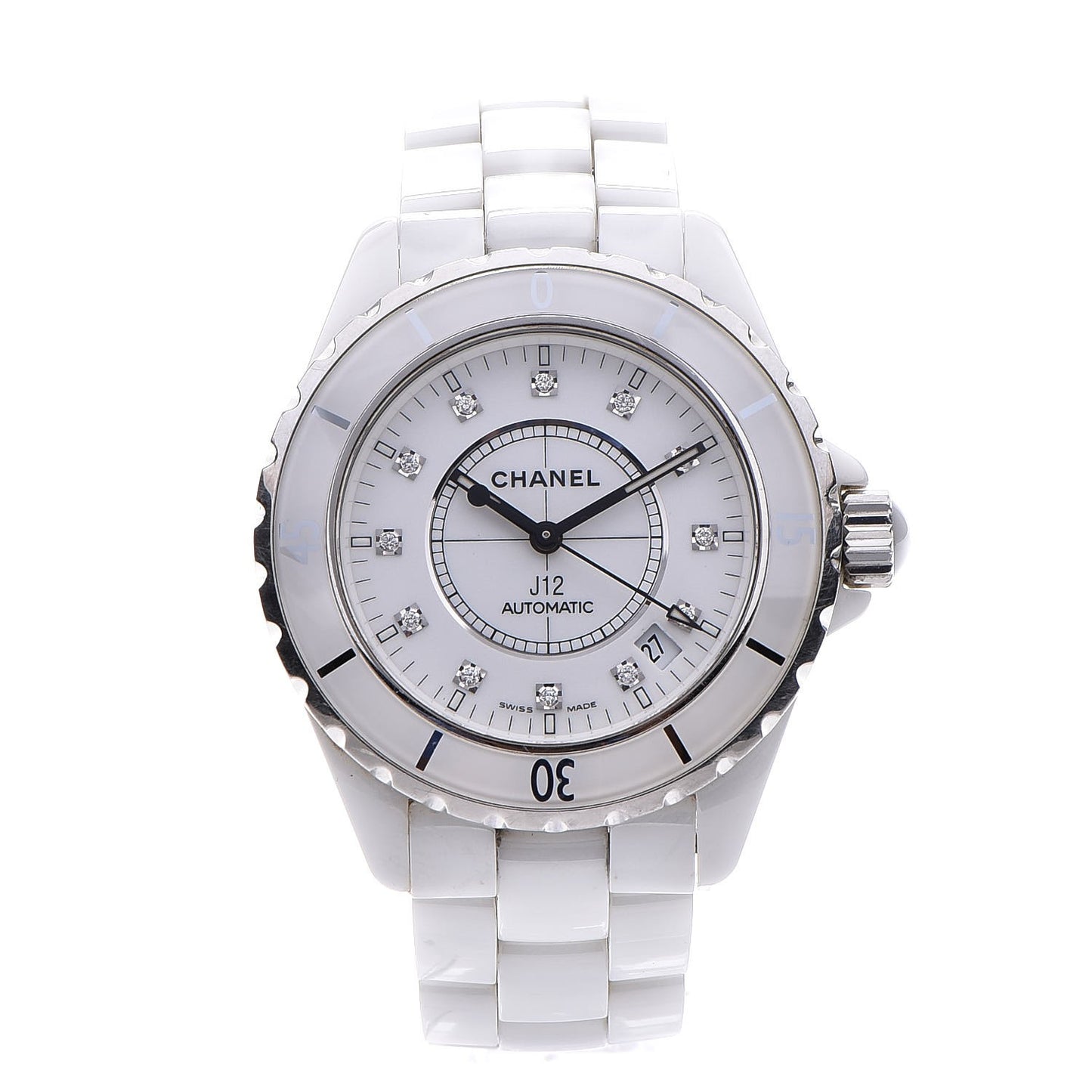 Stainless Steel Ceramic Diamond 38mm J12 Automatic Watch White