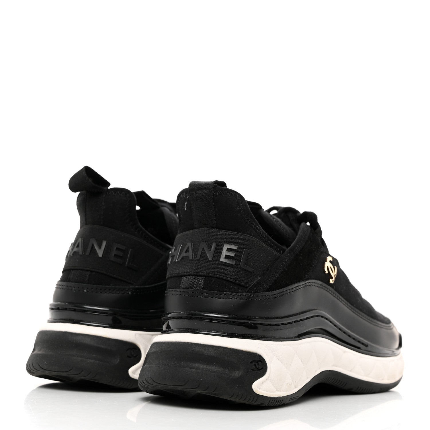 Chanel Velvet Calfskin Mixed Fibers CC Sneakers 36.5 Black 4 of 9
