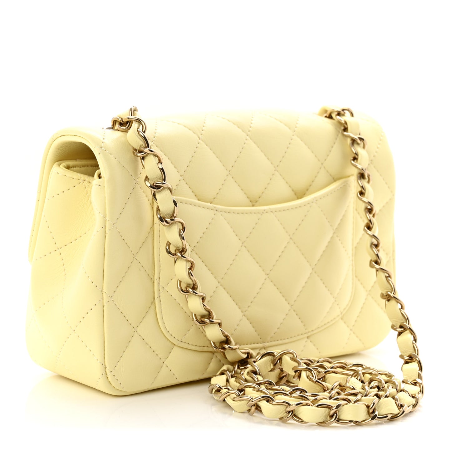 Lambskin Quilted Mini Rectangular Flap Light Yellow