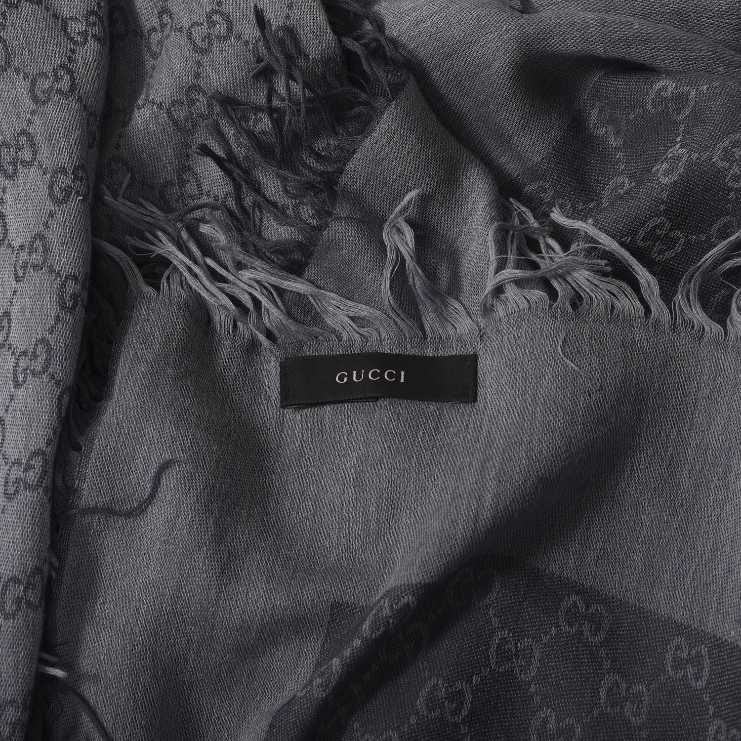 Gucci Cotton Silk Monogram Fringe Scarf Blue 4 of 4