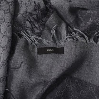 Gucci Cotton Silk Monogram Fringe Scarf Blue 4 of 4