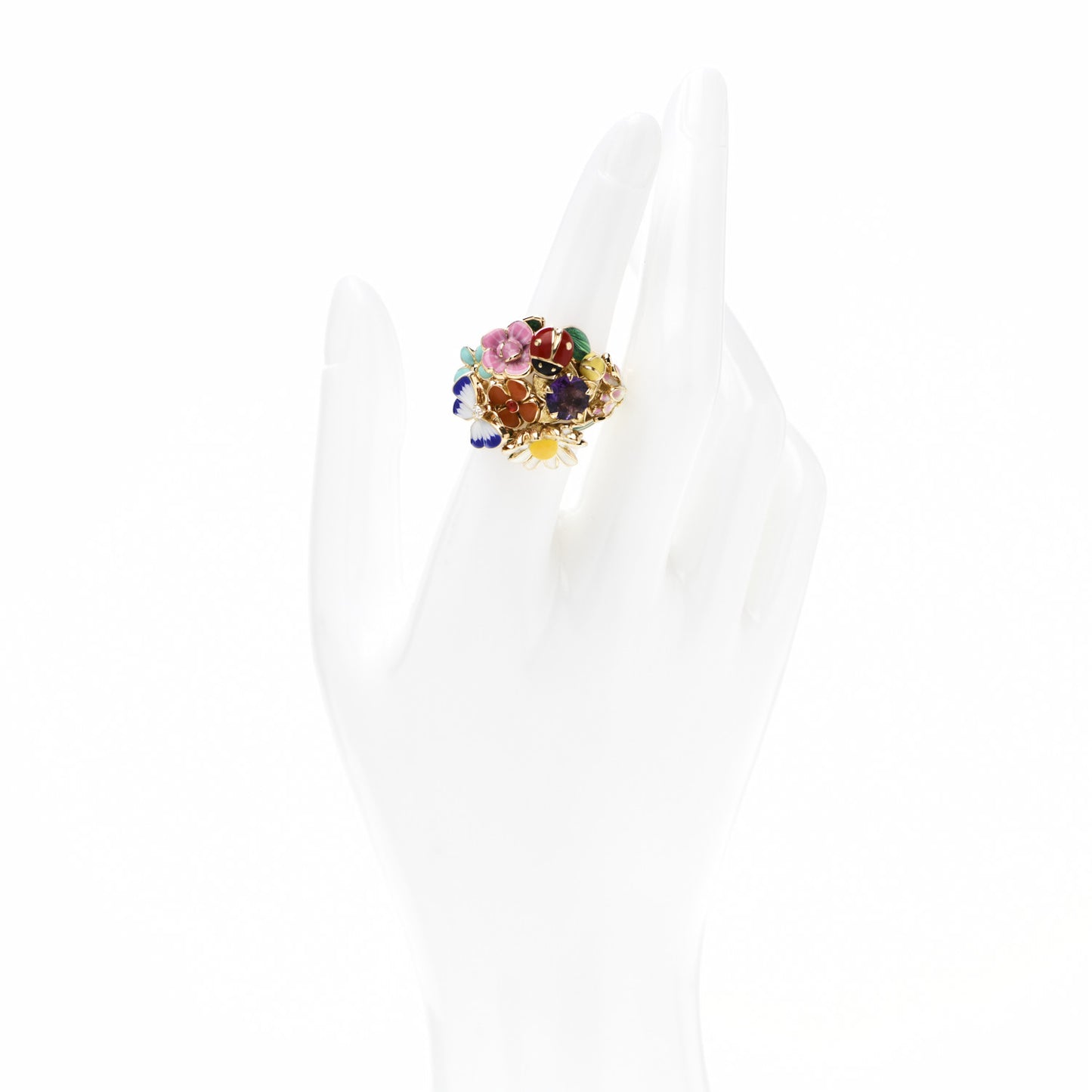 18K Yellow Gold Diamond Amethyst Lacquer Medium Diorette Ring 52 6