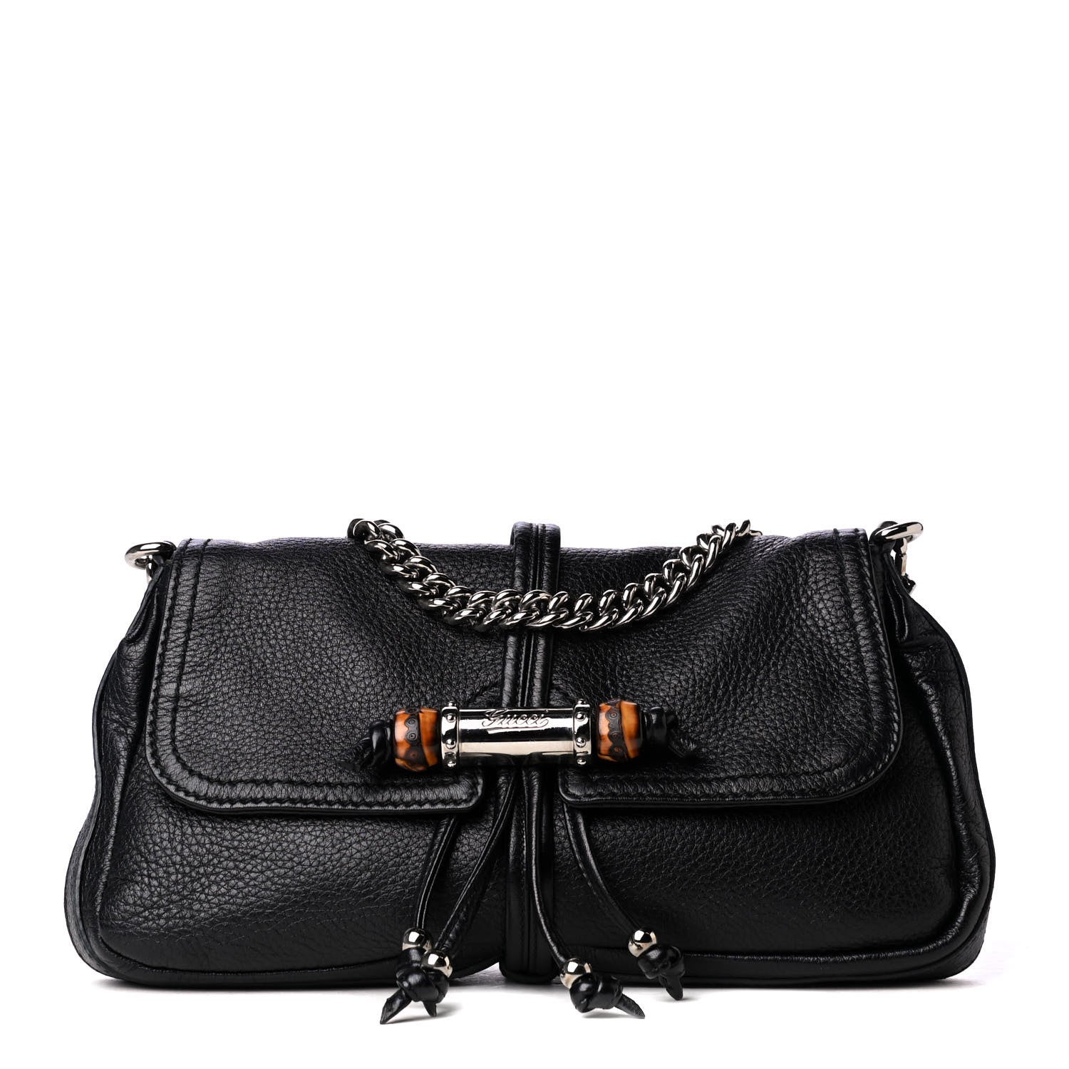 Gucci Calfskin Bamboo Croisette Evening Bag Black 1 of 4