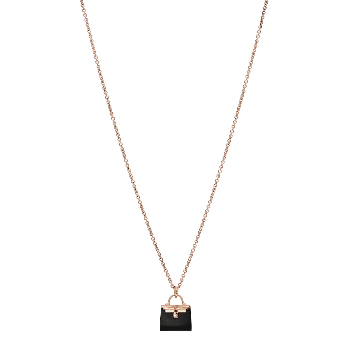 18K Rose Gold Black Jade Kelly Amulettes Pendant Necklace