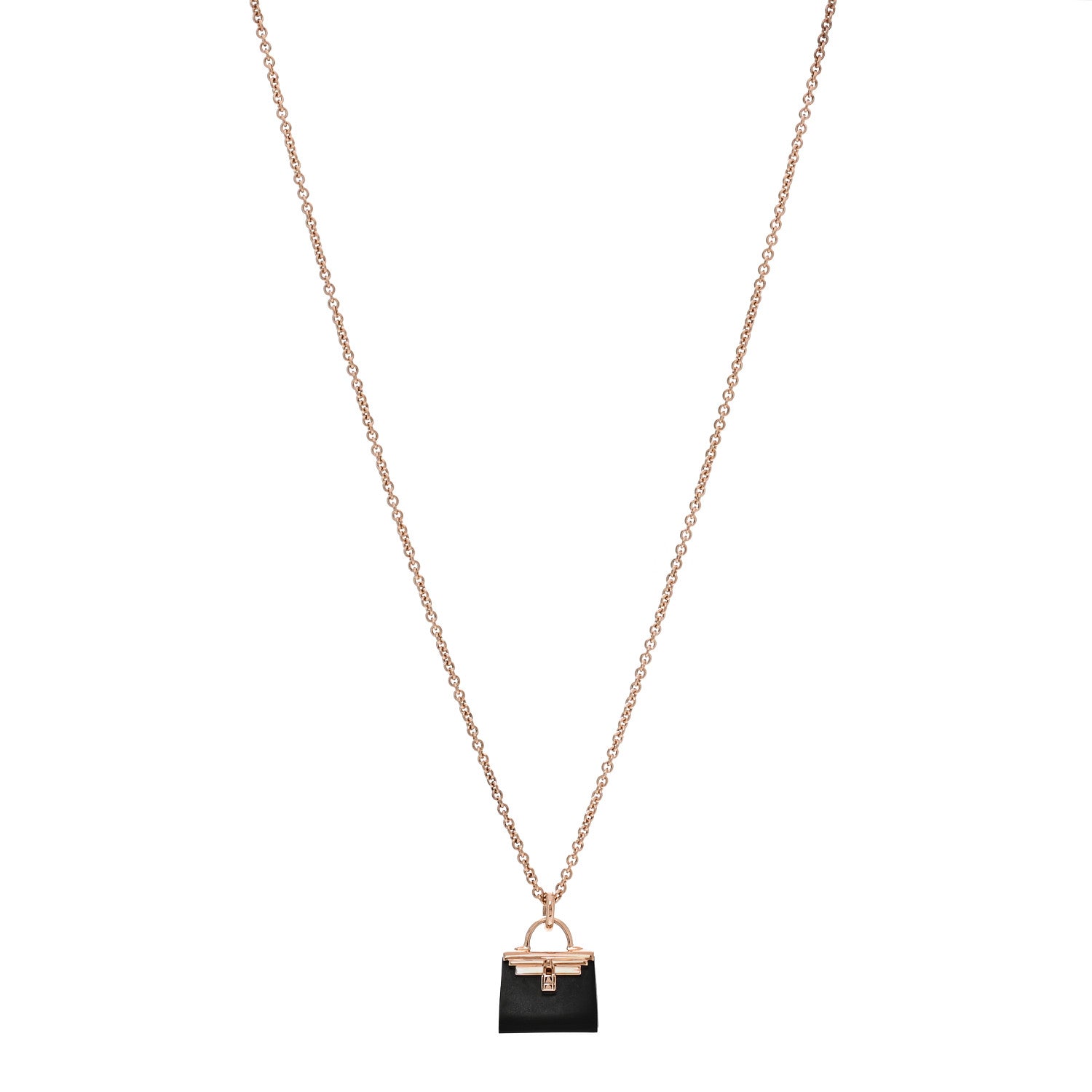 Hermes 18K Rose Gold Black Jade Kelly Amulettes Pendant Necklace 1 of 6