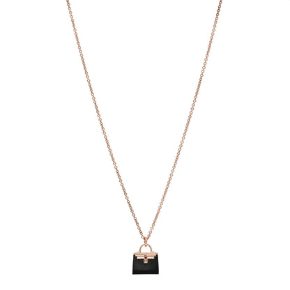 Hermes 18K Rose Gold Black Jade Kelly Amulettes Pendant Necklace 1 of 6