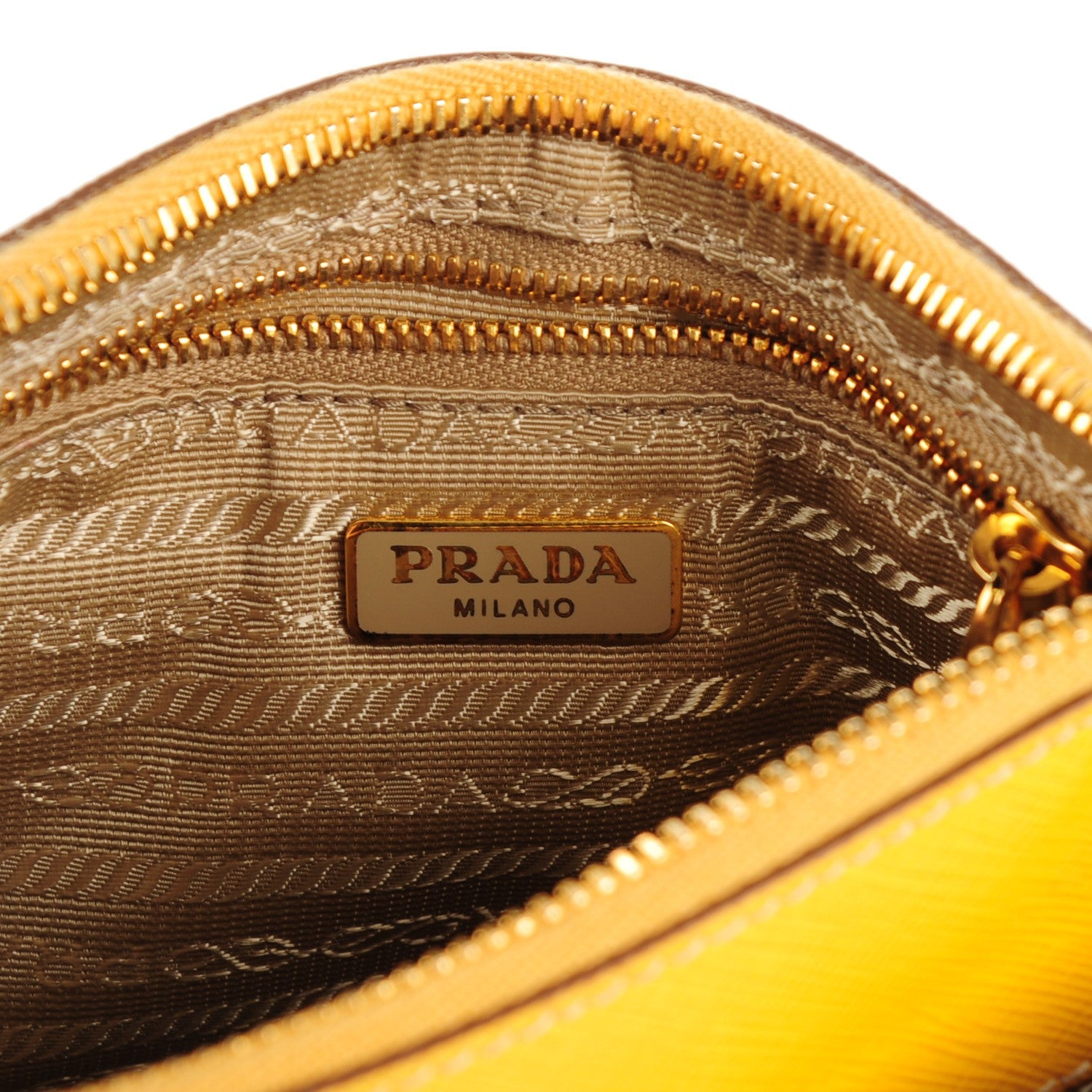 Prada Saffiano Bi-Color Wristlet Clutch Caramel Mimosa 6 of 9
