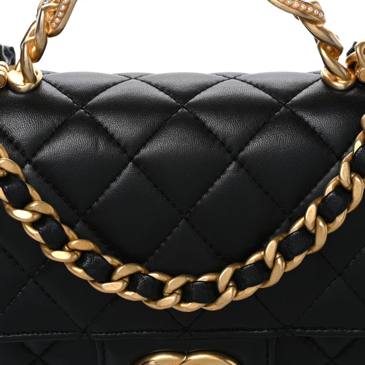 Chanel Lambskin Quilted Mini Chain Top Handle Rectangular Flap Black 8 of 10