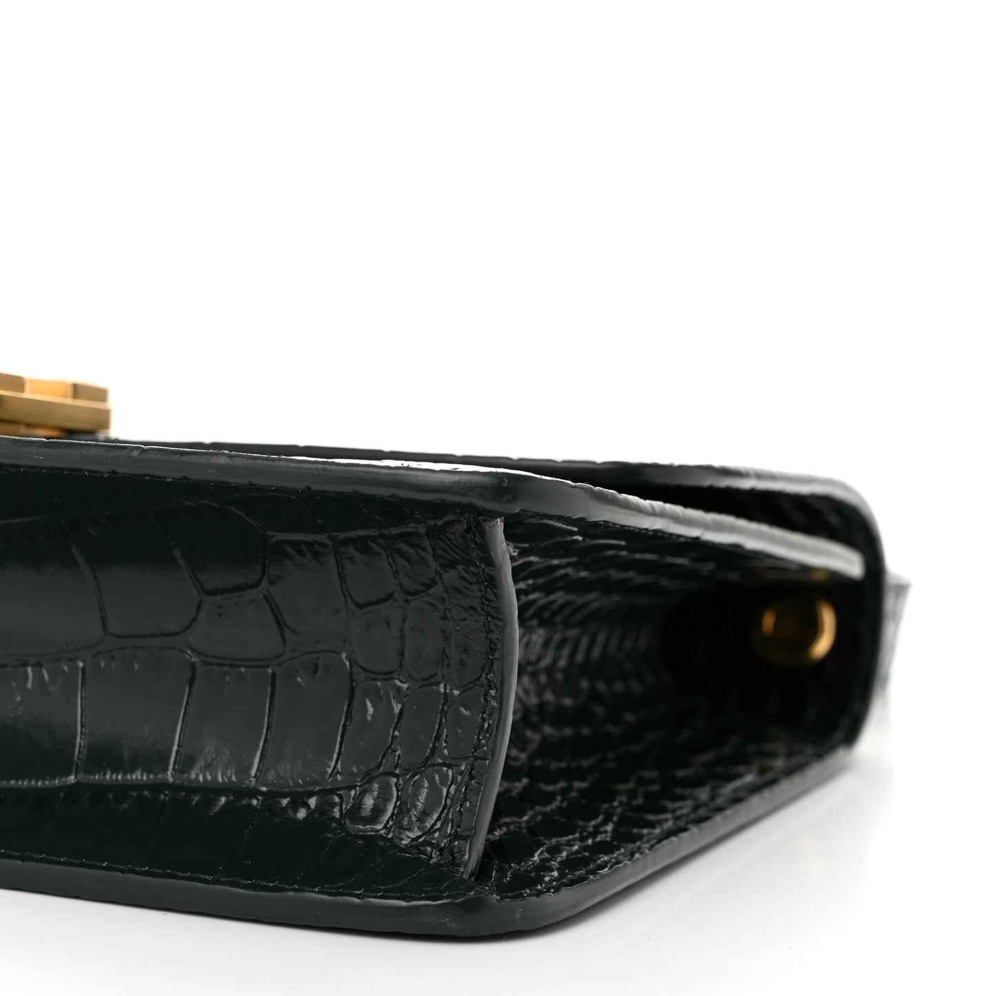 Calfskin Crocodile Embossed Carre Satchel Dark Mint