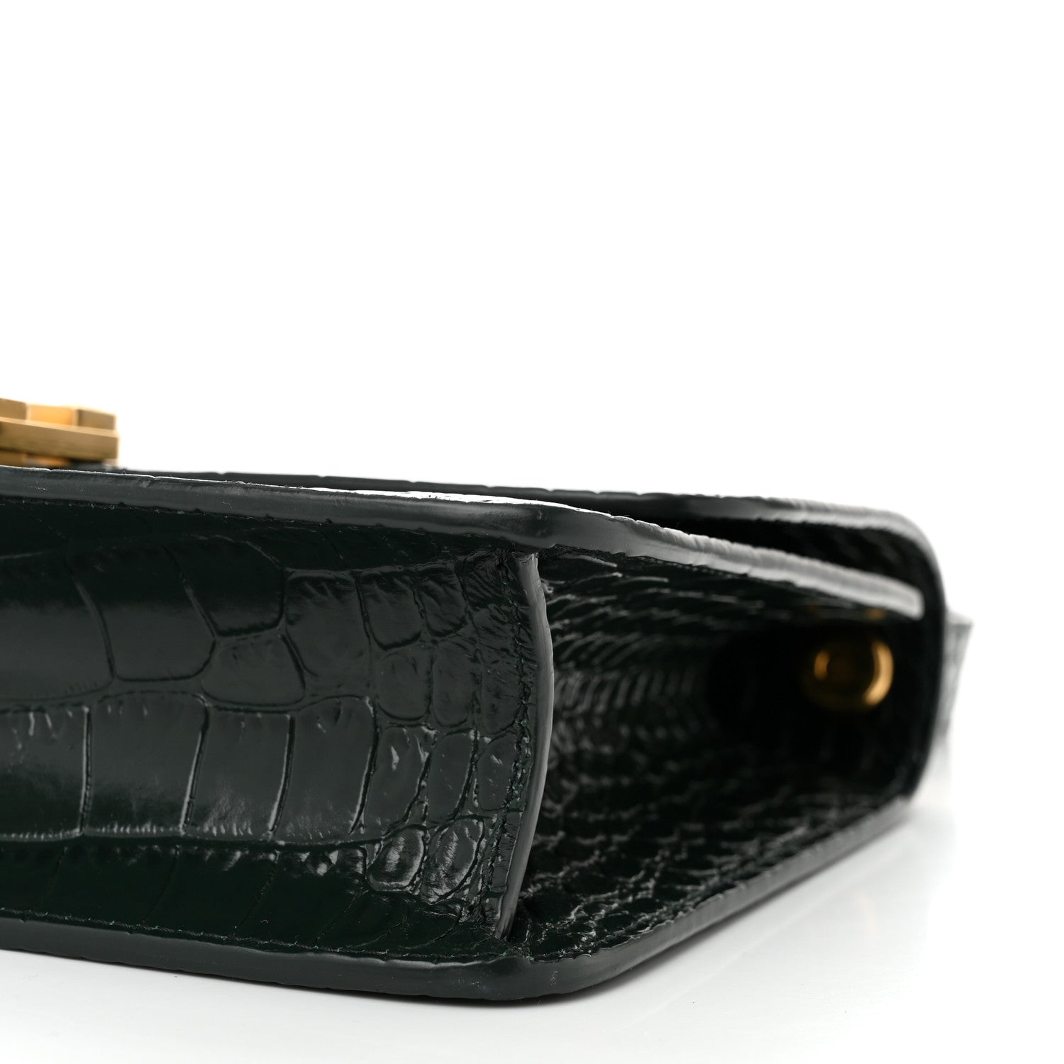 Saint Laurent Calfskin Crocodile Embossed Carre Satchel Dark Mint 10 of 10