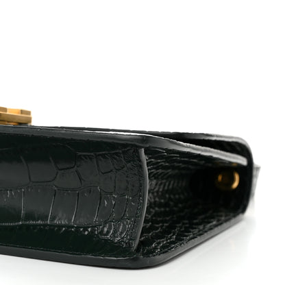 Saint Laurent Calfskin Crocodile Embossed Carre Satchel Dark Mint 10 of 10