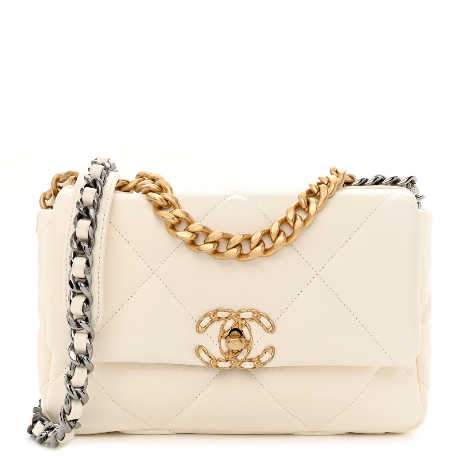 Chanel Lambskin Quilted Medium Chanel 19 Flap White 1 of 12