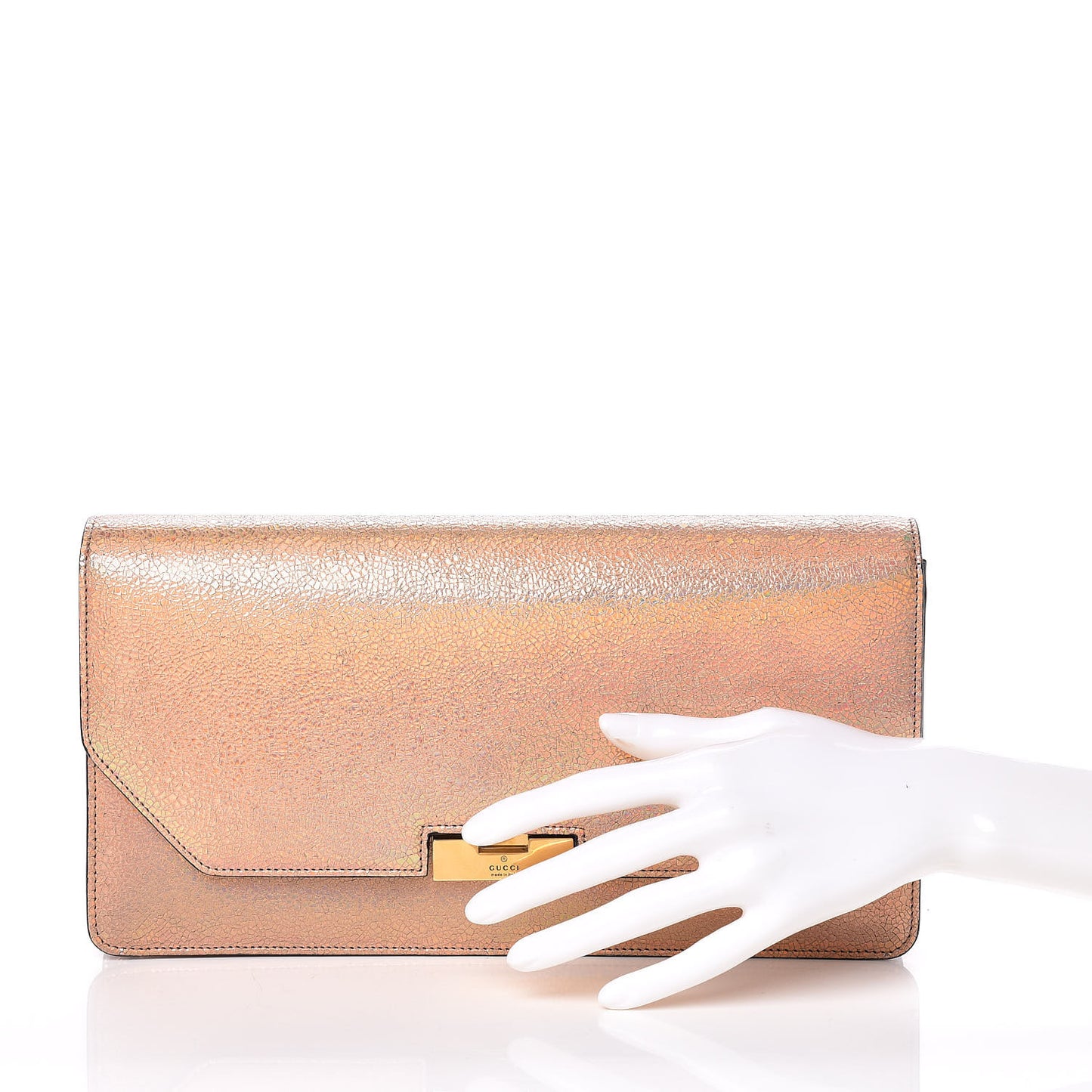 Metallic Crackled Calfskin 58 Clutch Fawn