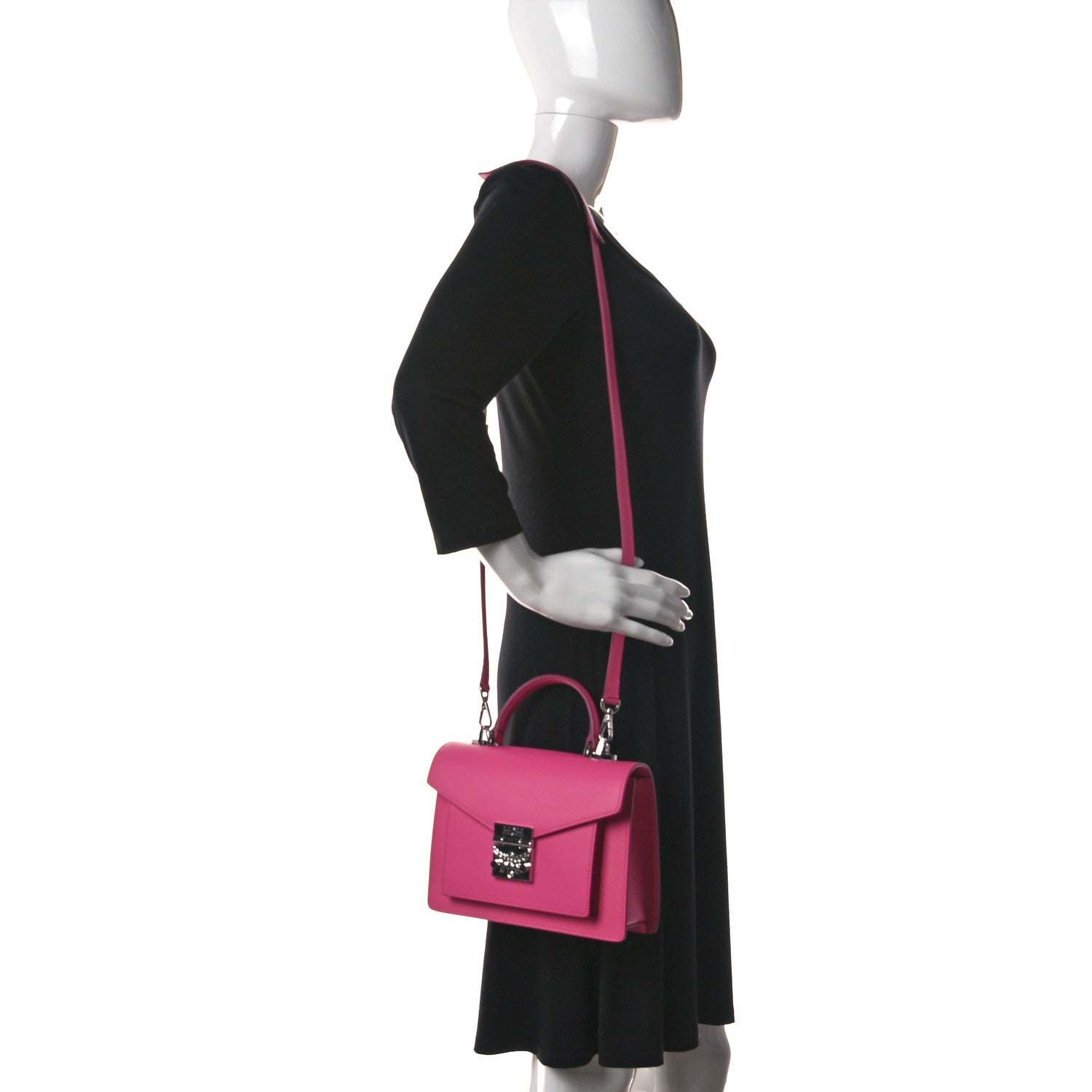 MCM Grained Calfskin Small Patricia Satchel Sugar Pink 2 of 10